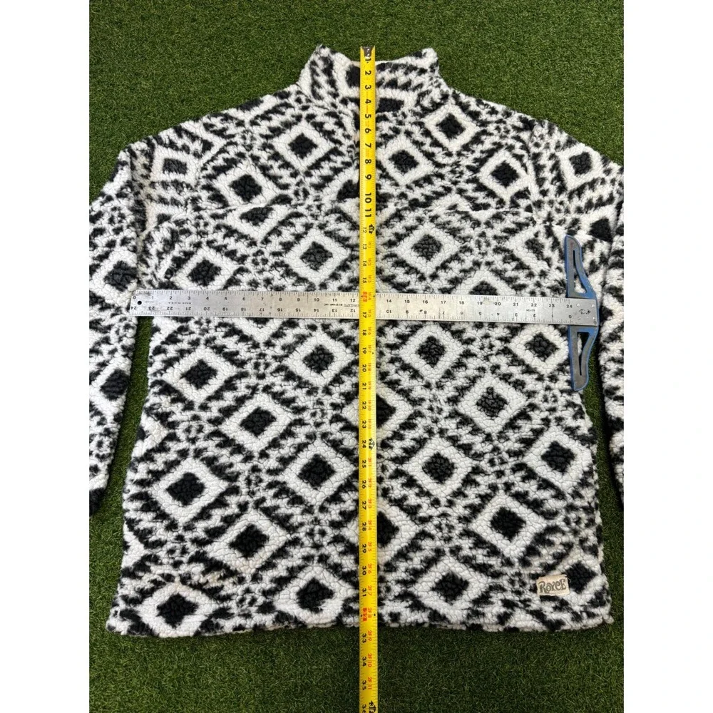 Royce Faux Fur Fleece Pullover XL Black White Geometric Quarter Zip‎ Mock Neck